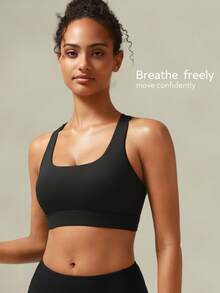 Sutiã esportivo feminino Tender Angel, cor nude, para ioga, corrida e fitness. Possui alças cruzadas que absorvem impactos e são ideais para atividades físicas e esportes. - Preto - Ver 2