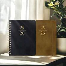 1pc 2025-2026 Weekly & Monthly Planner Notebook, Leather Spiral Bound Agenda, Office Diary, Student Writing Memo Pad, Calendar - 25-26mm Notebook - View 4