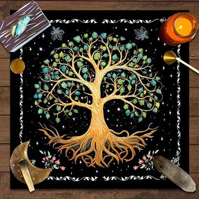 1 khăn trải bàn Tarot, khăn trải bàn bài Tarot nguyên tố Cây Sự Sống, khăn trải bàn thờ nguyên tố Bầu Trời Sao và Chu kỳ Mặt Trăng, khăn trải bàn chiêm tinh, khăn trải bàn trò chơi, trang trí phòng.