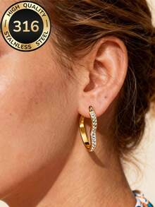 Light Luxury Exquisite Diamond-Encrusted Heart Hoop Earrings, Dazzling And Elegant Design, 316 Stainless Steel Jewelry, Lightweight Eye-Catching Accessories, Suitable For Women's High-Quality Low-Fading Minimalist Earrings For Commuting, Available In Gold And Silver, Perfect For Parties And Daily Wear, Ideal Gift Choice - Heart-shaped - View 2
