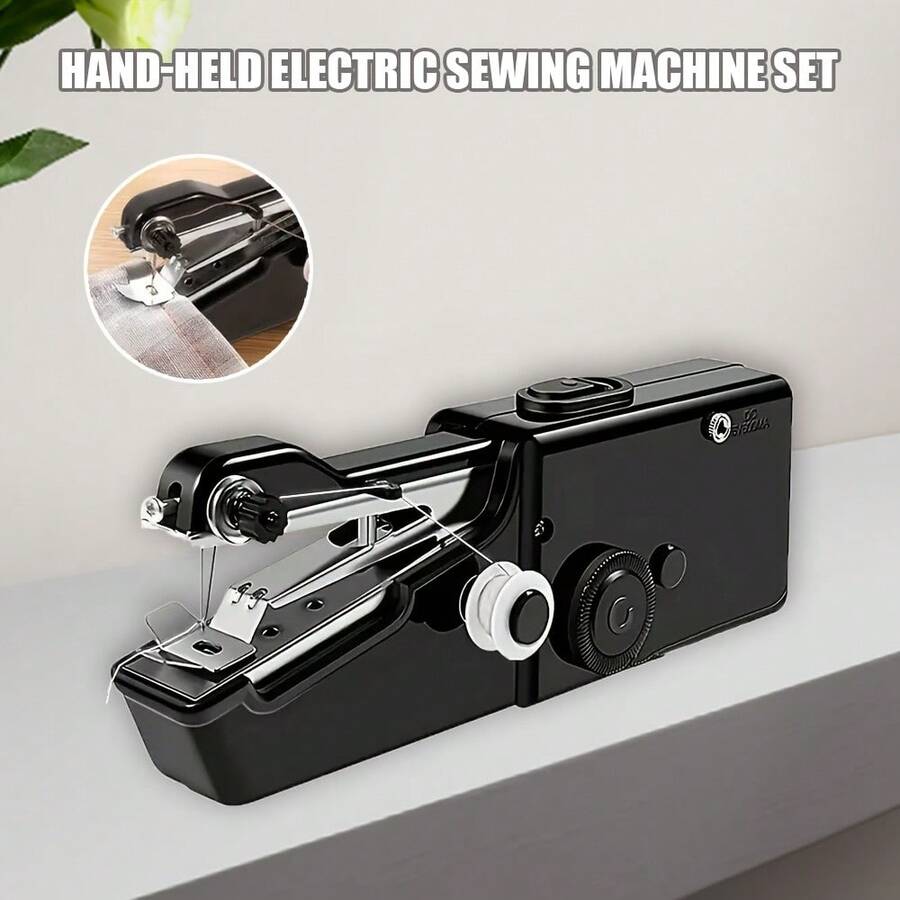 Portable Electric Handheld Sewing Machine, Suitable For DIY Sewing, Fabrics, Garments, Travel, Home Use, Easy To Use, Ideal For Beginners, Compact Size 8.2"X2.7"X1.2", (Note: Only For Lightweight Fabrics/Accessories ) - Black - View 1