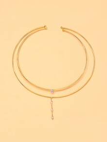 Dây chuyền xương đòn đính đá Rhinestone tối giản nhiều lớp, phụ kiện thời trang và đa năng cho mùa hè - Lớp kép - Xem 15