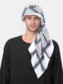 1pc Printed Alpha Head Scarf, Arabic Headscarf, Dubai Headwrap, Desert Handkerchief Shawl - Multicolor - View 3