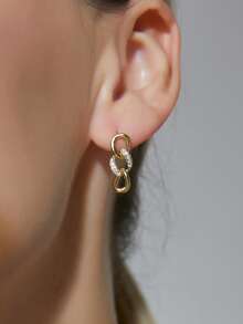 Women's Gold-Plated Chain Hoop Earrings, Fully Embedded With Zirconia Stones, Minimalist Elegant Style, Suitable For Daily Commute And Workwear, An Ideal Gift For Fashion Enthusiasts - Gold - View 3