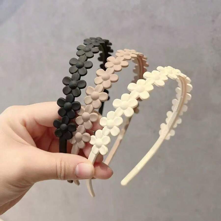 3个塑料哑光花朵发箍，甜美头巾，防滑发带，可用于洗脸、化妆、刘海造型 - 彩色 - 查看 1