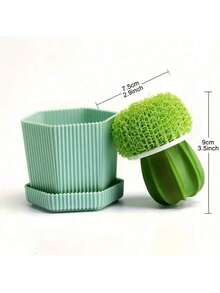 Cactus-Shaped Dish Brush Set With Draining Tray – Soft-Bristled Cleaning Brush Suitable For Sinks, Frying Pans And All Kinds Of Pots – Practical Manual Cleaning Tool, Pot Brush | Cactus-Themed Design | Soft-Bristled Cleaner - FC292 Pot Brush - View 5