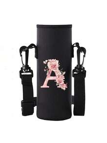 字母印花保温水瓶/水杯套，粉色玫瑰字母 A-Z 图案，可调节肩带 - 防滑套，适用于 1500ml 水瓶，适合健身、旅行，保温氯丁橡胶材质，适用于不锈钢、玻璃和塑料水瓶。 - 彩色 - 查看 15