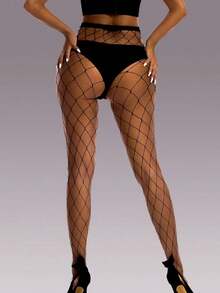 4pairs Women Hollow Out Fashionable Fishnet Goth Tights For Daily Life - 黑色 3 - 查看 4