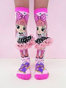 Ein Paar knielange Socken für Kinder, mit niedlichen Cartoon-Mädchen-Designs und dreidimensionalen Rock-Dekorationen. Ganzjährig tragbare verrückte Socken, lustige Socken für Karneval, Partys, Musikfestivals, Muttertag, Urlaub, Abschlusszeit, Einschulung, Hochzeiten, Cosplay, Outdoor-Aktivitäten und den täglichen Gebrauch - eine tolle Geschenkidee. - Babypink - Übersicht 4