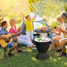 COSTWAY Outdoor Ice Cooler, 8 Gallon Cool Bar Table, Weather Resistant Ice Bucket W/Height Adjustable Tabletop, Imitated Rattan Style, 3-In-1 Cocktail Table For Party, Barbecue, Picnic, Black - Black - View 4
