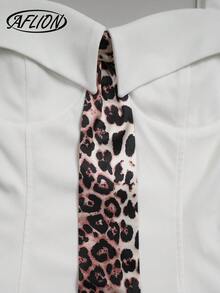 女士白色豹纹系带心形领露脐背心 - 无袖修身款，时尚性感，适合夏季、派对、夜店、约会、情人节、狂欢节、新年等场合。 - 白色 - 查看 4