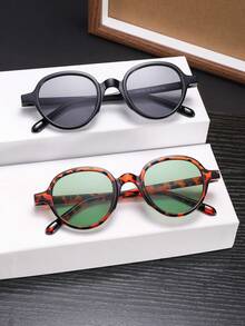 2 PCS Men's Round Fashion Glasses Polycarbonate Lightweight Thin Frame Multicolor Lenses Casual Style Suitable For Outdoor Commute With Glasses Box - Multicolor - View 6
