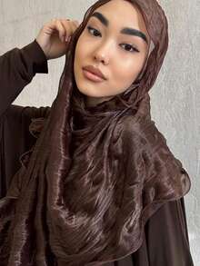 1 件优雅纯色绉纱包裹式头巾，祈祷头巾，舒适长袍，多功能发饰，时尚围巾，轻便遮阳披肩，适合夏季海滩穿着，也适合全年日常穿着、聚会和度假。 - 咖啡棕 - 查看 3