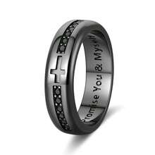 Men's Gothic Punk Cross Spinner Ring, Black Stainless Steel Engraved "Promise You & Myself" Promise Ring, Hip Hop Streetwear Jewelry For Daily Wear - Gun Black - View 9