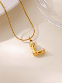 MECYLIFE 1件装时尚不锈钢26字母吊坠项链，镶嵌珍珠，女士项链 - 珍珠字母 - 查看 20