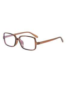 1 Pair Women's Burgundy Rectangular PC Frame Minimalist Solid Color Retro Rivet Clear Lens Glasses - Brown - View 2