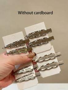 2PCS Silver Metallic Surfboard Textured Duckbill Clip Personalized Fashion Hair Clip - Silver - View 1