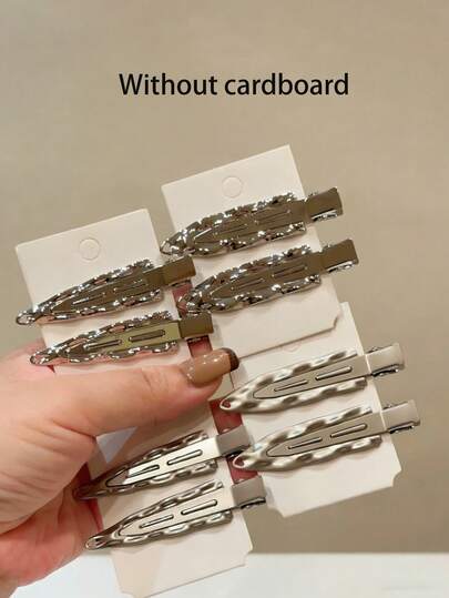 2PCS Silver Metallic Surfboard Textured Duckbill Clip Personalized Fashion Hair Clip