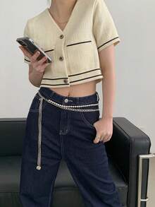 1pc Women's Silver Alloy Material Niche Double-Layer Pearl Waist Chain - Silver - View 5