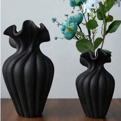 1pc Black Wavy Decorative Vase, Modern Minimalist Artistic Style Vase, Suitable For Home Decor, Living Room Tabletop, Entryway, Bedroom, Elegant Style, Great Gift