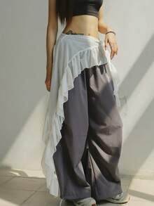 爵士舞高腰荷叶边透明雪纺披肩韩流街头风豹纹腰带，时尚派对夜店女装 - 黑色腰帶 - 查看 7