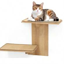 Trụ cào móng cho mèo treo tường 2 tầng bằng sợi sisal có chỗ đậu, giá đỡ cây leo bằng gỗ nổi cho mèo. - Màu be - Xem 4