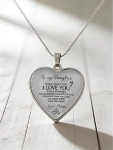 Suteyi 1件装“致我的女儿”刻字心形吊坠项链，来自祖母/母亲/女儿，送给女性/女孩的励志礼物，生日/婚礼/情人节 - 銀色 - 查看 1