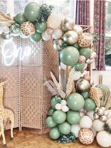 137 Peças Conjunto de Arco de Guirlanda de Balões Safari da Selva, Balões Verde Sálvia, Branco e Nude, e Balões de Confete para Chá de Bebê Safari, Decorações de Festa de Aniversário - Multicolorido - Visão 2