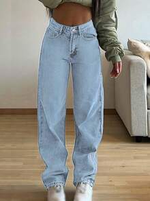 Quần jeans nữ màu trơn, kiểu dáng thường ngày, thích hợp cho đi làm, ở nhà, tụ họp, mua sắm, phong cách đường phố mới, phù hợp mọi mùa. - Rửa nhẹ - Xem 2