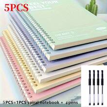 5pcs In One Pack, Including 1 Spiral Notebook + 4 Pens. Easy Hardcover Spiral Notebook, With Removable Pages And Horizontal And Vertical Lines. Office And Study Supplies - Multicolor - View 6