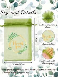 20个粉色蝴蝶结薄纱袋，3.9x4.7英寸透明薄纱首饰袋，带抽绳，玫瑰礼品袋，适用于婚礼、圣诞节、派对回礼 - 淺綠色 - 查看 5