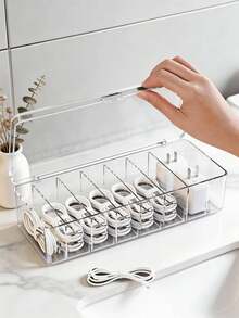 1pc Desktop Cable Management Organizer Box, Compartmentalized Charging Cable, Earphone, Makeup, Stationery, Phone, Toy Storage Box, Detachable Lipstick & Jewelry Box - White - View 3