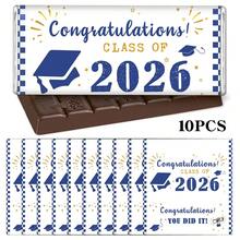 10 Pcs Class Of 2026 Graduation Chocolate Bar Decor Stickers, Blue & Gold Checkered Grad Cap Design Graduation Chocolate Candy Wrapper Labels, "Congratulations! You Did It!" Graduation Chocolate Stickers For Graduation Party Favors, Graduation Gifts & Graduation Celebrations - A - View 1