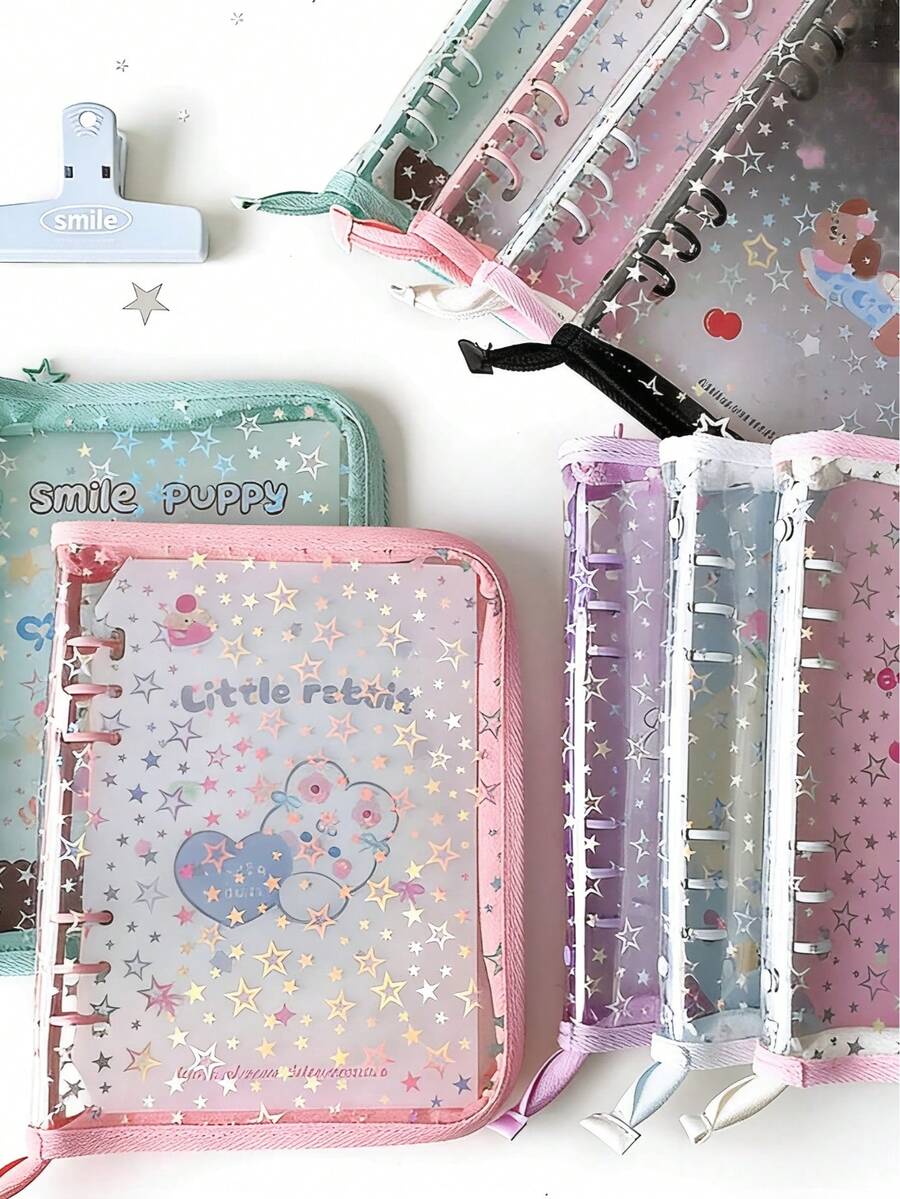 A5 Full Zip Budget Planner Wallet, PVC Clear Loose-Leaf Cover, 3" Photo/Card Holder Album