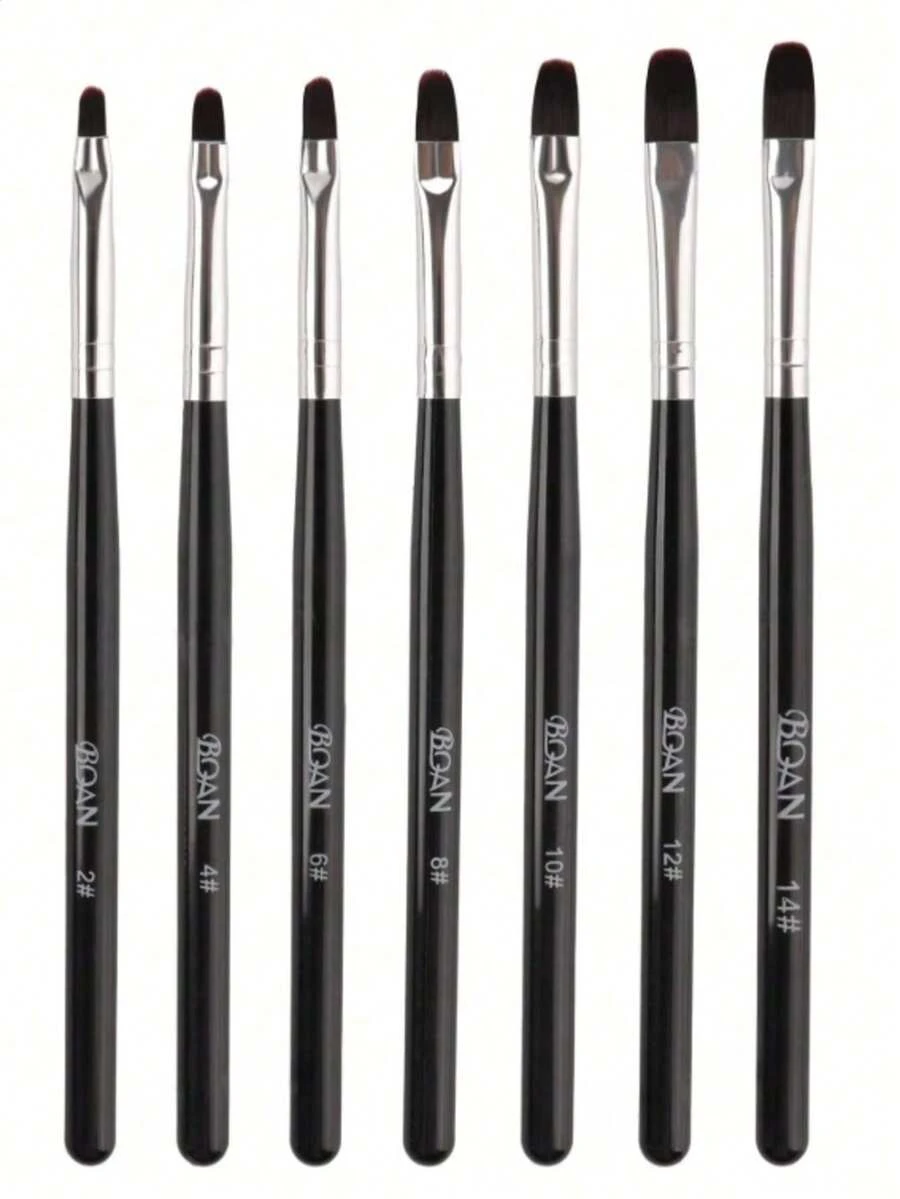 4支装凝胶美甲刷套装，适用于甲片制作、覆盖、雕塑，适用于凝胶和延长甲，椭圆形美甲笔 - 黑色 - 黑色 - 查看 1