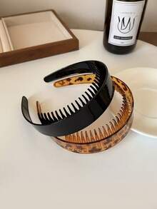 4 piezas Diademas con estampado de leopardo antideslizante, aro para el cabello de corona alta minimalista con dientes, de moda para lavarse la cara - Multicolor - Ver 6