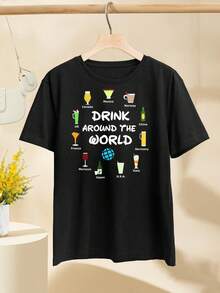 Women's EPCOT Drink Around The World T-Shirt Disneyland Magic Castle Music Theme Park T Shirt For Women - 黑色 - 查看 2