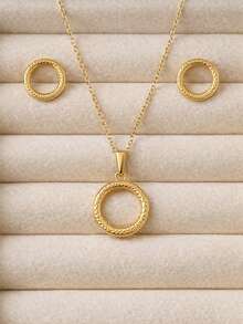 Elegant Women's Gold And Silver Zirconia Circle Necklace And Earring Set - Đính đá - Xem 2