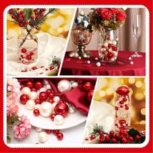 200克人造无孔漂浮珍珠，混合尺寸10毫米/16毫米/20毫米，可用于花瓶填充、婚礼装饰、漂浮蜡烛装饰、家居摆件，适合DIY婚礼、生日、主题派对、情人节、万圣节、圣诞节装饰（含水珠） - 紅色+白色 - 查看 4