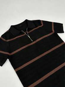 Áo sơ mi nam tay ngắn kẻ sọc cổ khóa kéo GRDR mùa hè - Trang phục thường ngày - màu đen - Xem 5