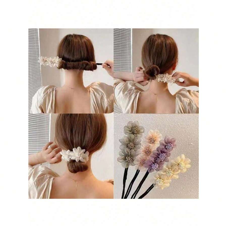 1个雪纺花朵发髻器，花朵发髻造型工具，蓬松发髻造型工具，发饰 - 多色 - 查看 1