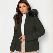 Shendy Vendy Chamarra Para Mujer Poliéster Cálido Con Cuello Tipo Piel - Verde 1 - Ver 6