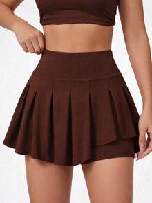 Women's High-Waisted Ruffled Short Skirt For Fitness, Gym, And Comfort In Supplex Fabric - 鏽棕色 - 查看 2