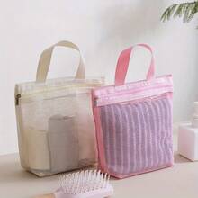 1pc Mesh Tote Bag, Hollow Out Design For Bathing, Washing, Travel, Swimming, Cosmetic Storage, Beach - Multicolor - View 6