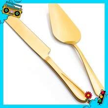 2-Piece Premium Cake Cutting Set, Exquisite Knife And Server With Serrated Design, Includes Cake Knife And Pie Spatula For Pastry, Pizza And Desserts (Gold) - View 1