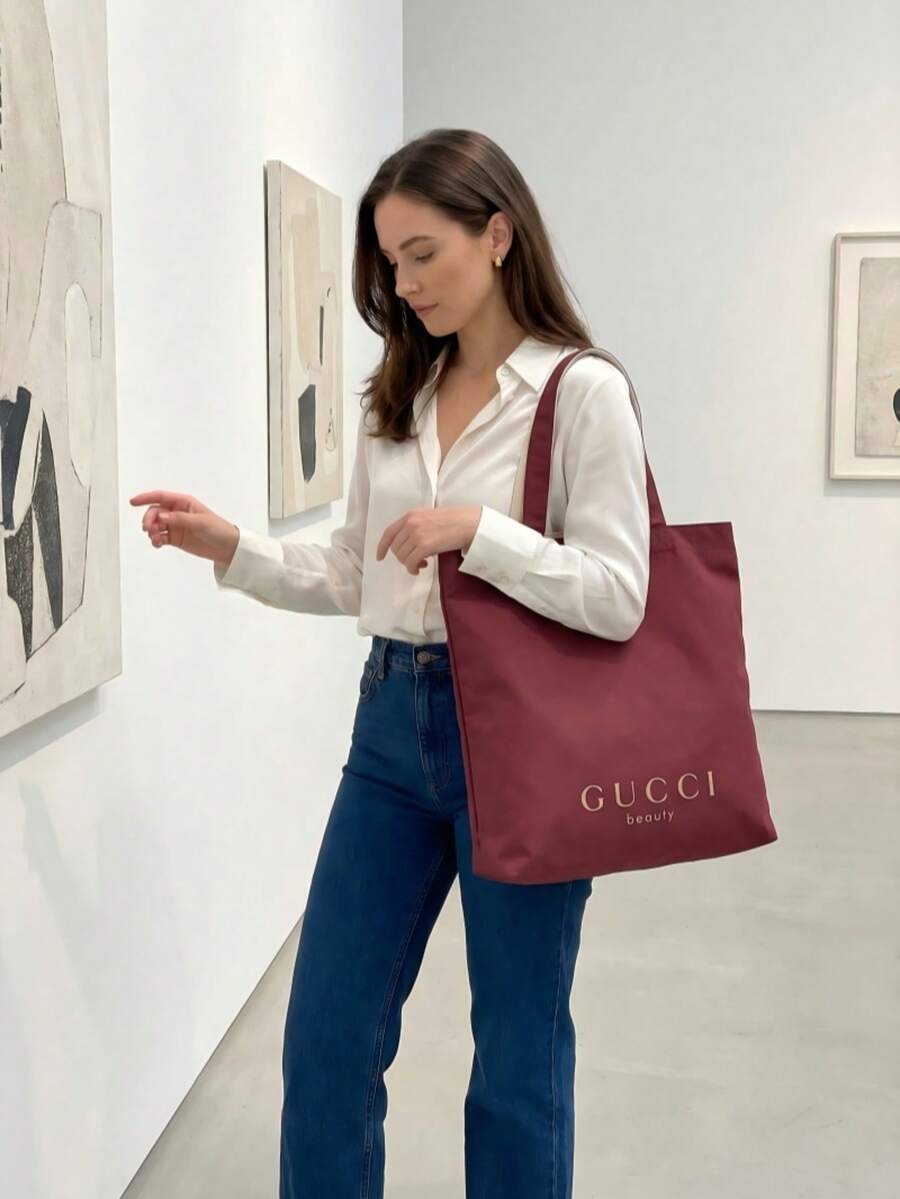 Gucci 1pc Double-Sided Pink & White Large Capacity Women's Portable Cosmetic Bag, Fashion Daily Travel Makeup Pouch - Hot Pink - View 1