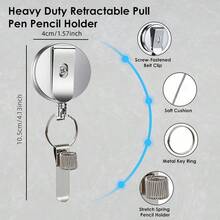可伸缩挂绳笔套，适用于木匠、护士、服务人员，配有腰带夹和钥匙扣 - A - 查看 3