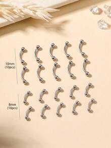 Eyebrow Piercing Jewelry 16G 316L Stainless Steel Steel Curved Barbell Eyebrow Rings Studs Kit Tragus Ring Piercings Jewelry 10Pcs 8mm 10mm - Light Sphere Version - View 1