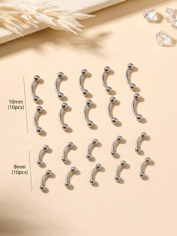 مجموعة مجوهرات ثقب الحاجب 16G 316L من الفولاذ المقاوم للصدأ، حلقات حاجب منحنية، أقراط ثقب الأذن الأخرى، 10 قطع بأطوال 8مم و10مم