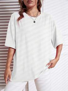 女款寬鬆大尺寸短袖T恤休閒運動上衣健身服夏季寬鬆版型圖案基礎款Y2K 2026運動風白色 - 白色 - 查看 2